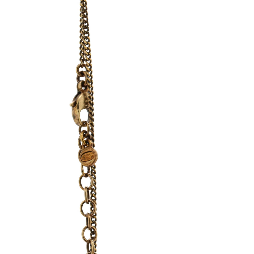CC Long Pendant Necklace Crystal Embellished Metal and Enamel