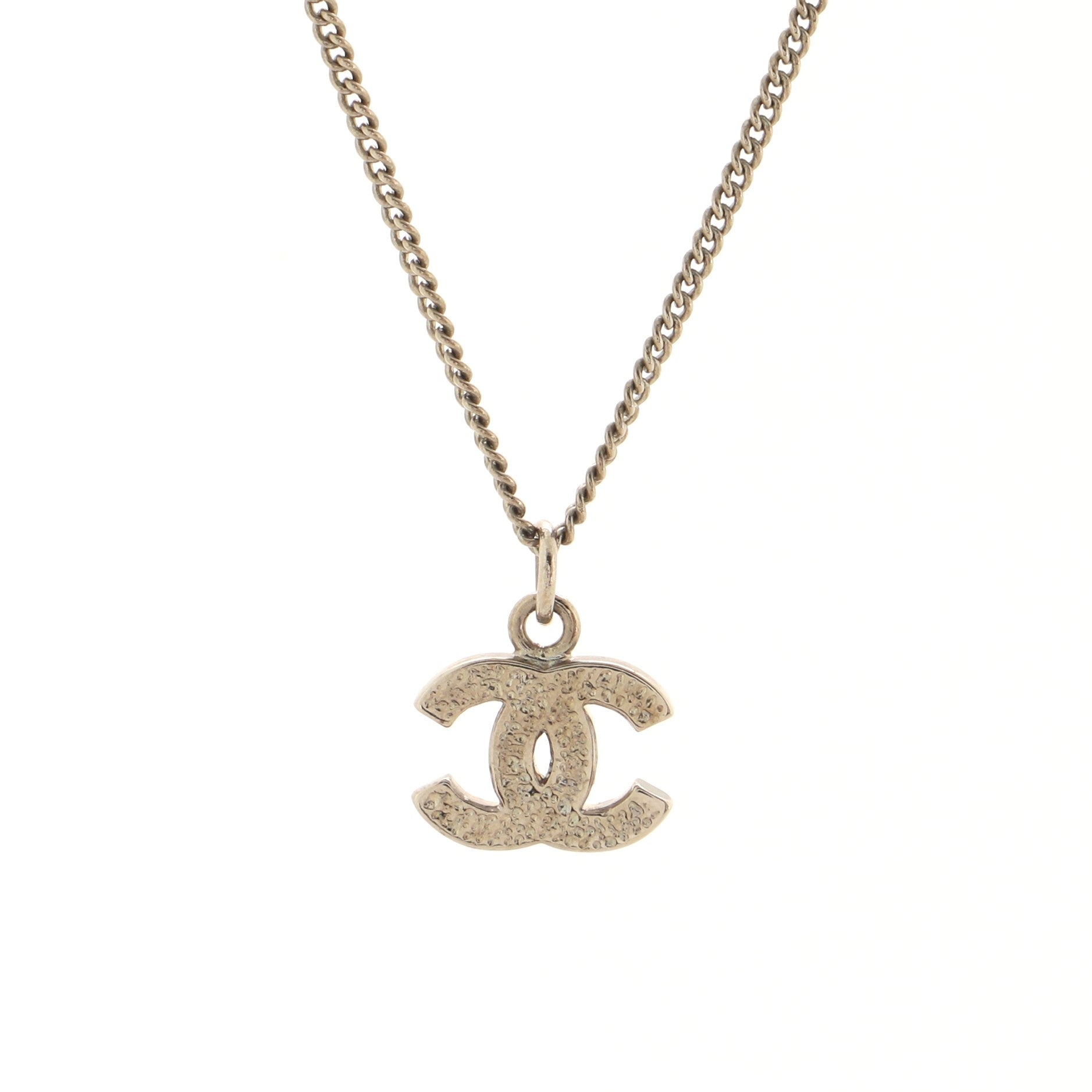 CC Long Pendant Necklace Crystal Embellished Metal