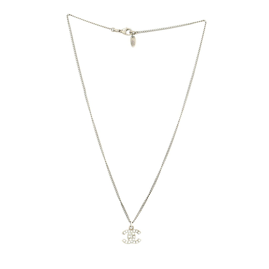 CC Long Pendant Necklace Crystal Embellished Metal
