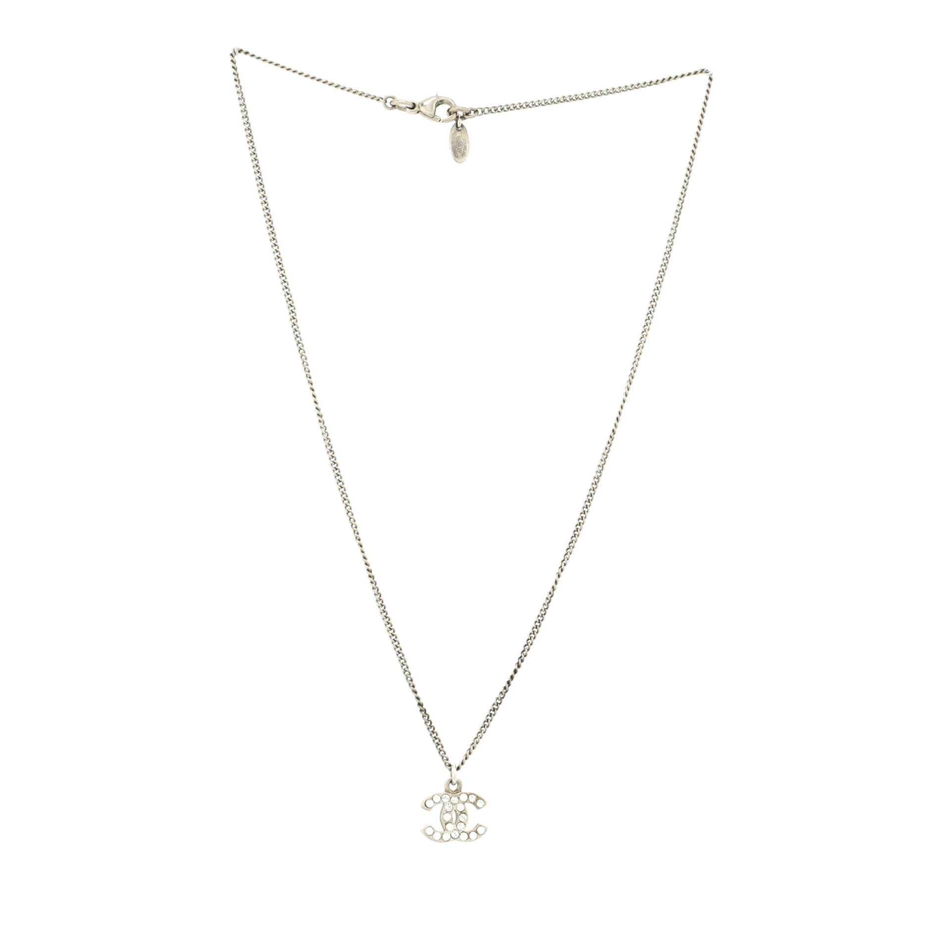 CC Long Pendant Necklace Crystal Embellished Metal