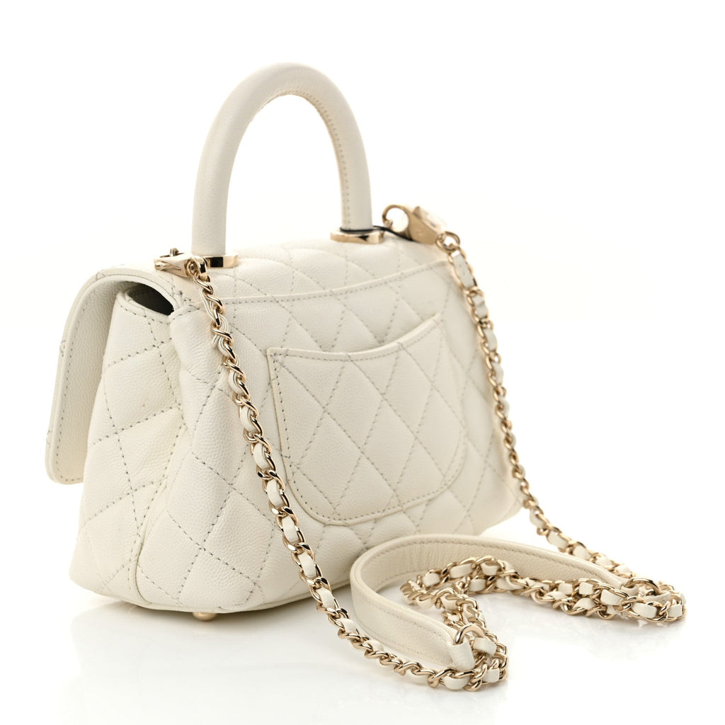 Caviar Quilted Extra Mini Coco Handle Flap White