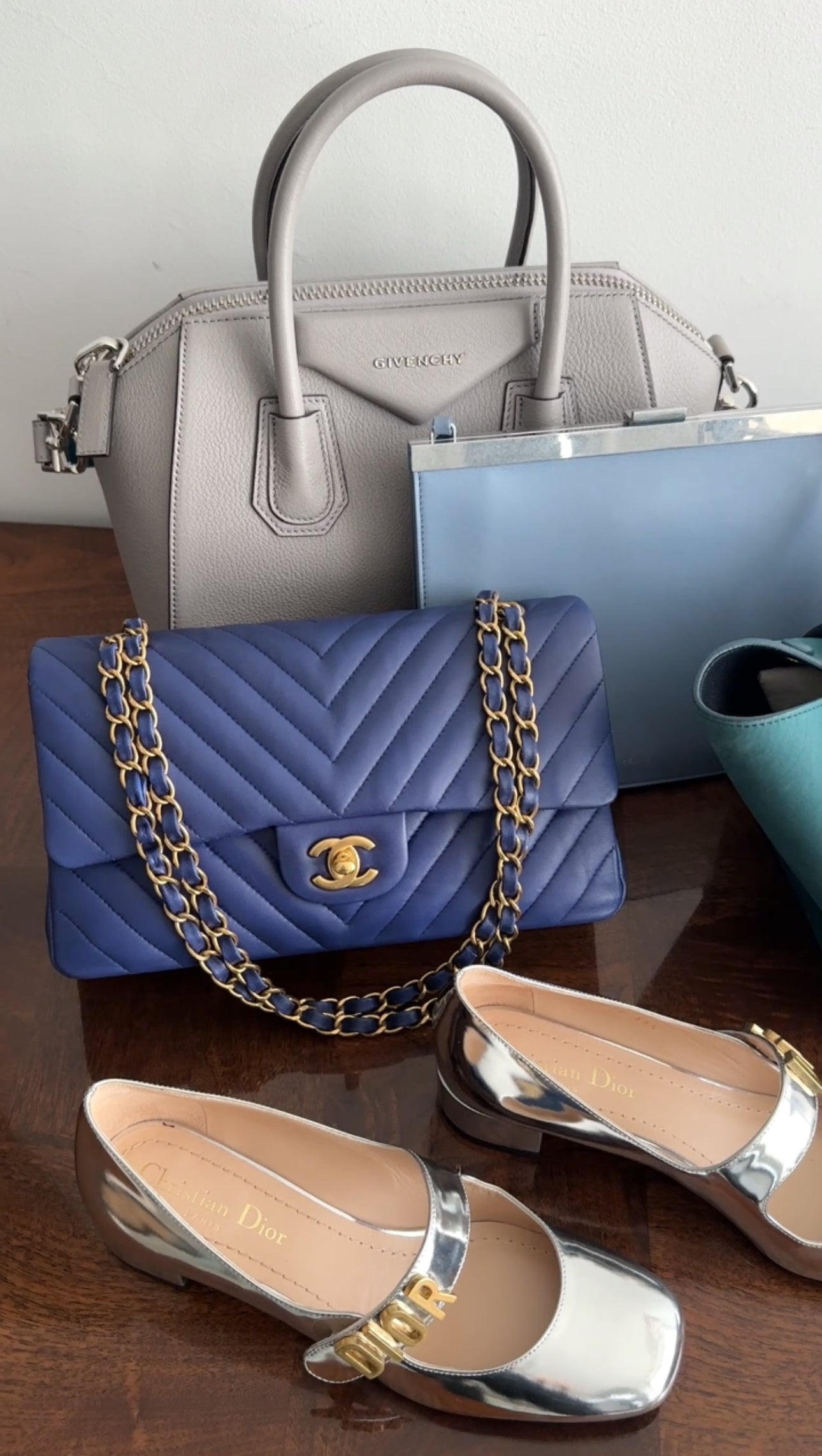 Chanel Blue Chevron Quilted Medium Double Classic Flap Bag GHW