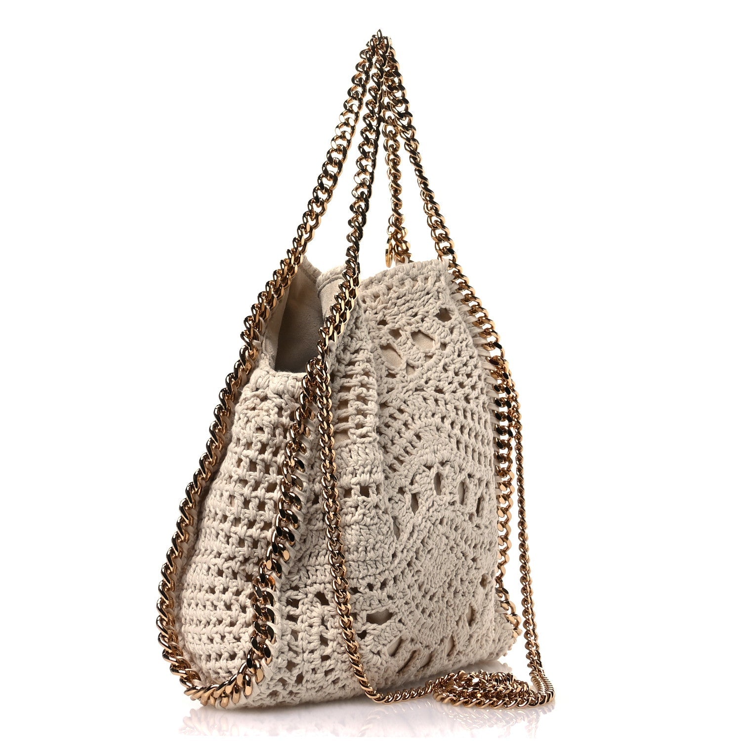 Cotton Crochet Falabella Ajouree Tote Bag White