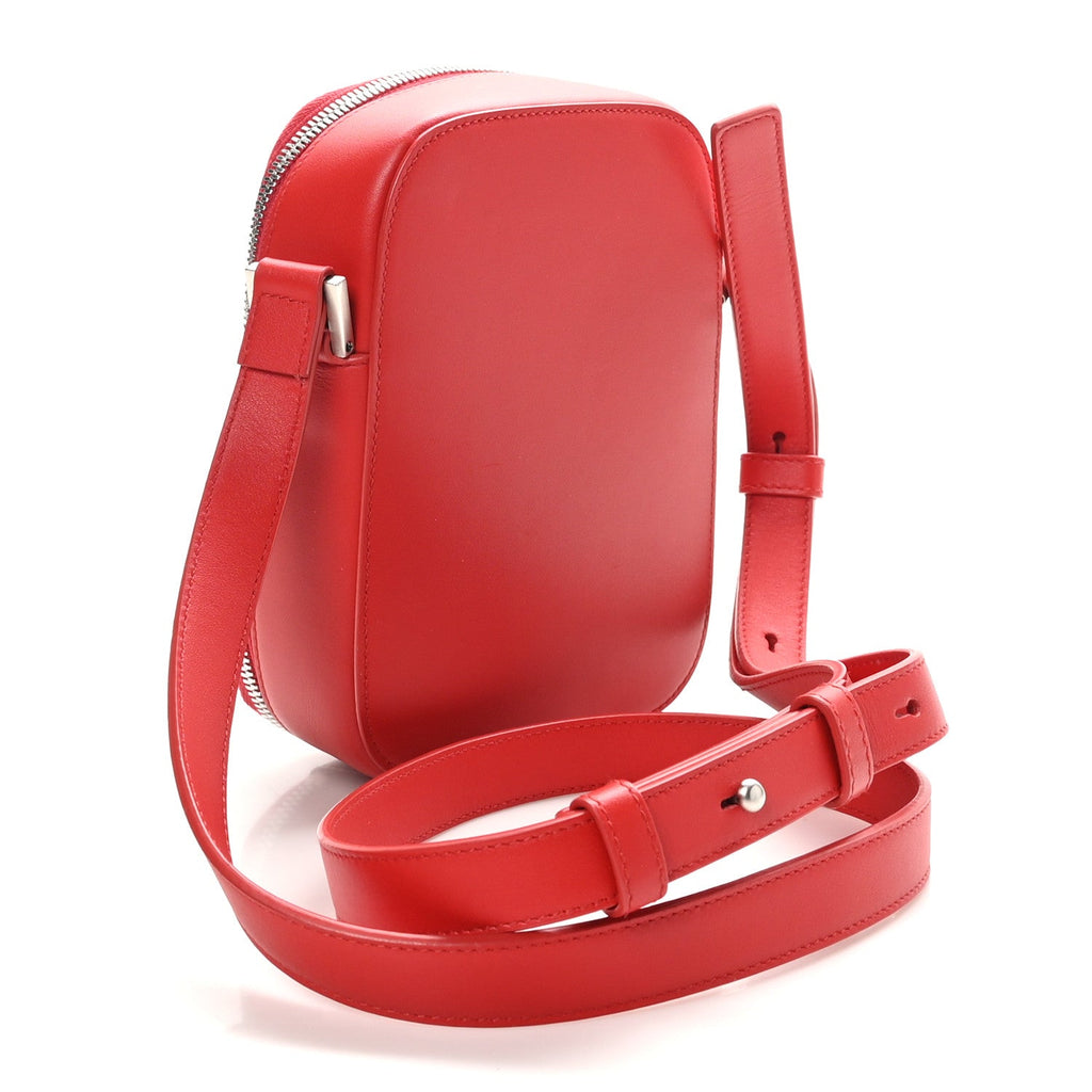 Calfskin Logo Embossed Crossbody Bag Flame Red