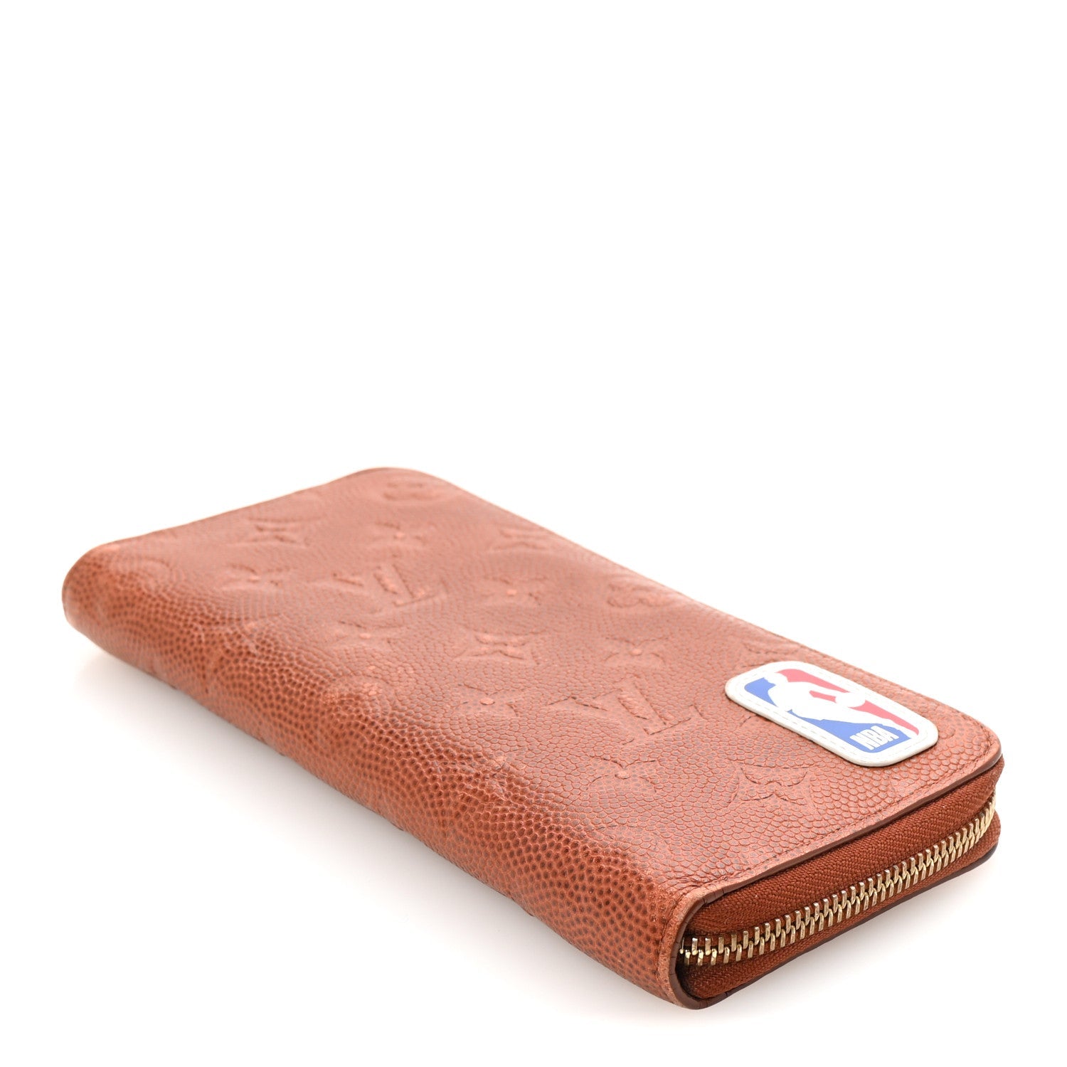 X NBA Grained Calfskin Monogram Vertical Zippy Wallet Brick Orange