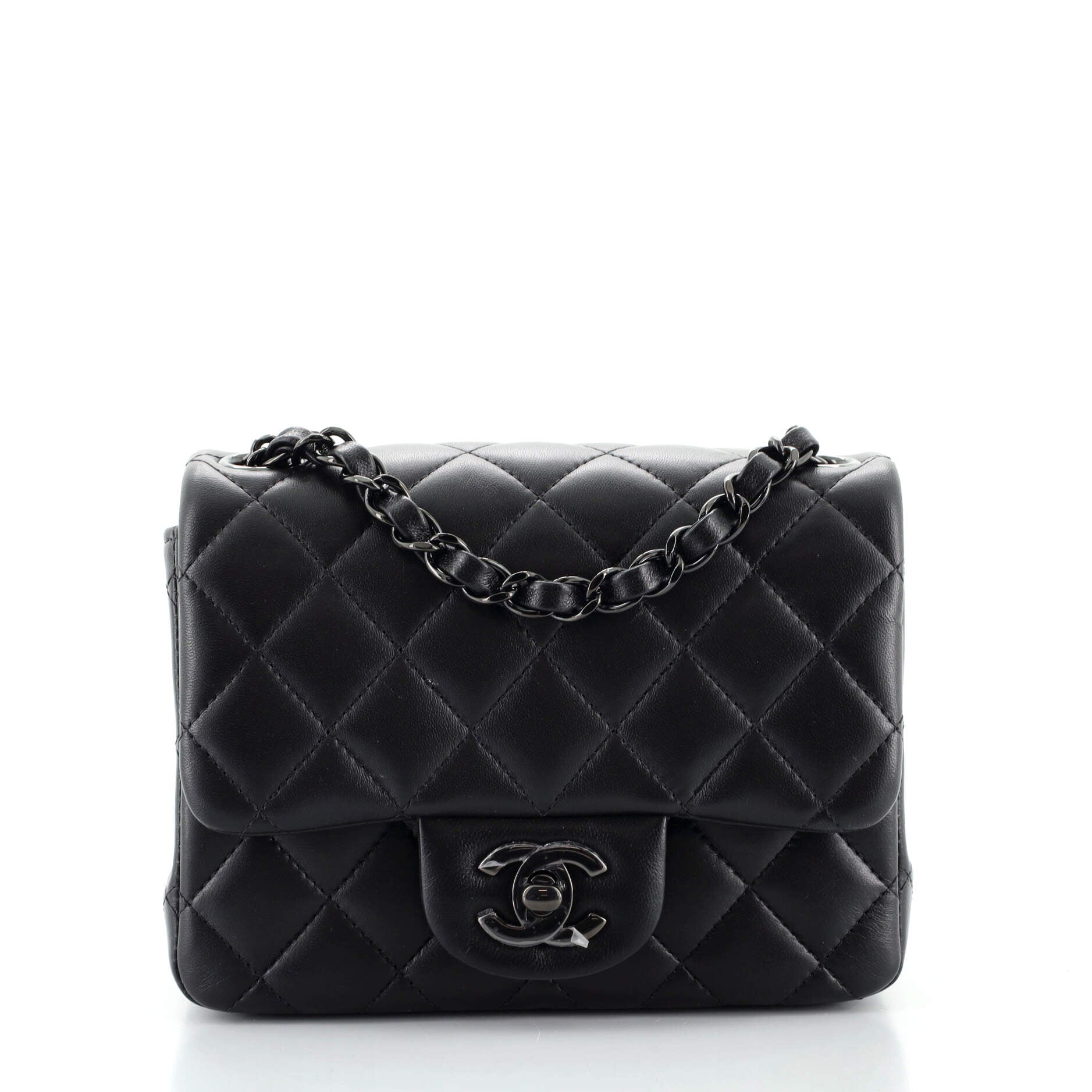 So Black Square Classic Single Flap Bag Quilted Lambskin Mini