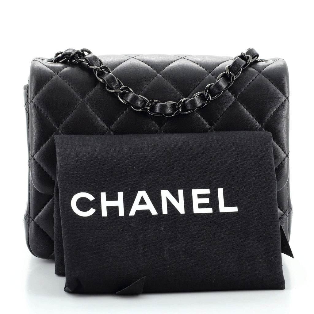 So Black Square Classic Single Flap Bag Quilted Lambskin Mini