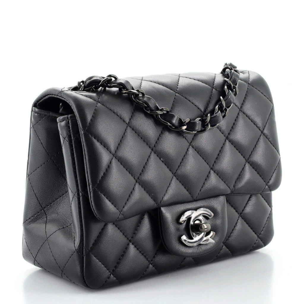 So Black Square Classic Single Flap Bag Quilted Lambskin Mini