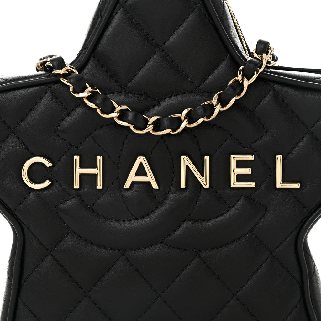 Lambskin Quilted Walk of Fame Star Bag Black