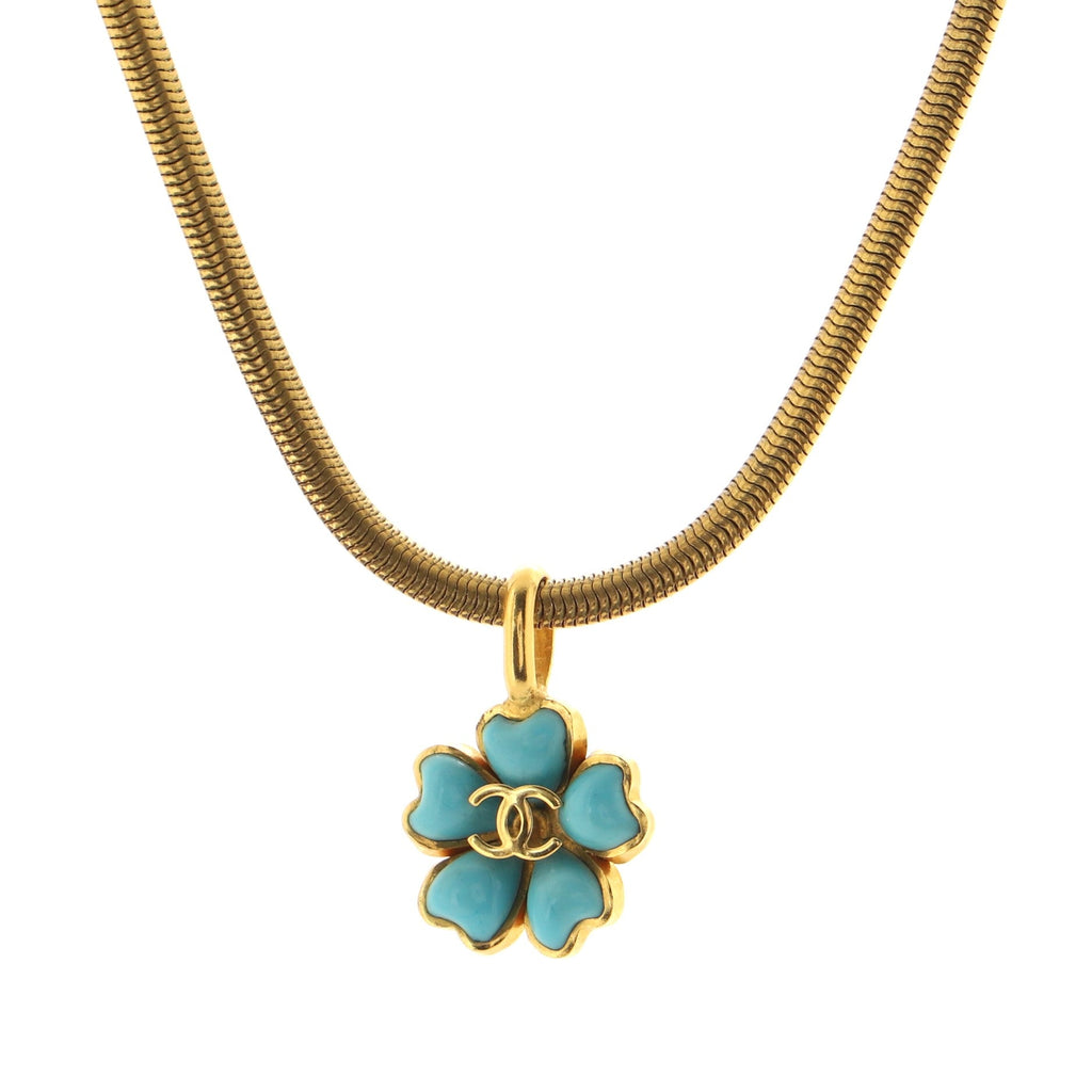 Vintage CC Camellia Choker Necklace Metal with Turquoise