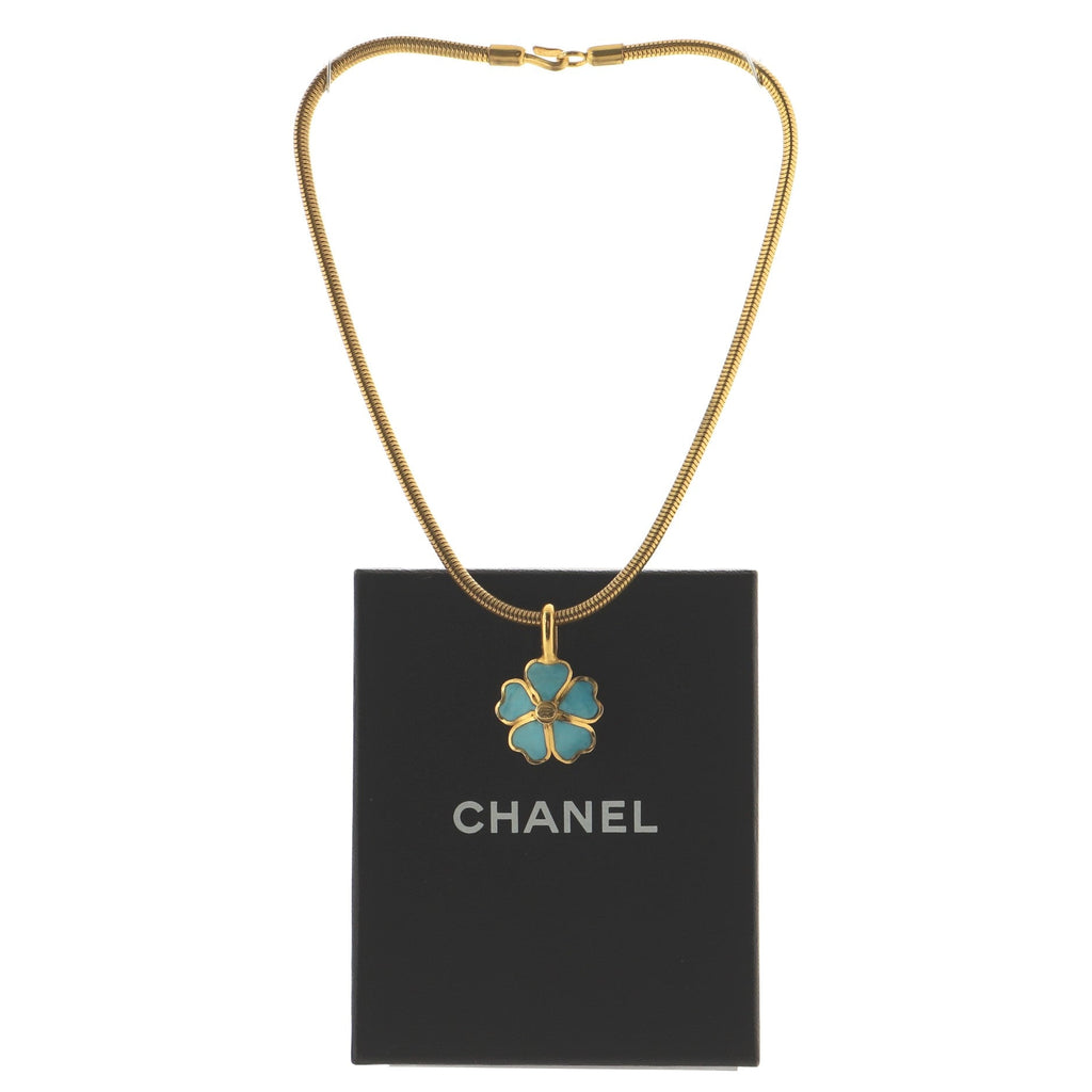Vintage CC Camellia Choker Necklace Metal with Turquoise