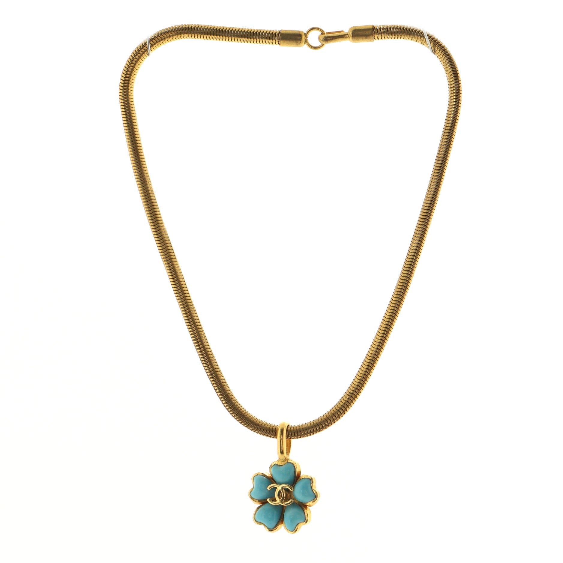 Vintage CC Camellia Choker Necklace Metal with Turquoise