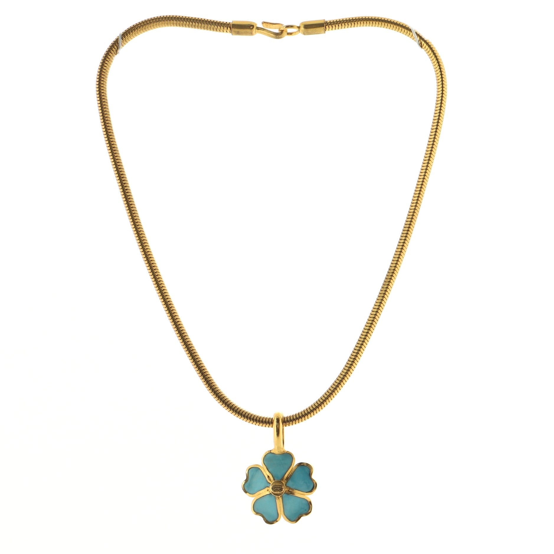 Vintage CC Camellia Choker Necklace Metal with Turquoise