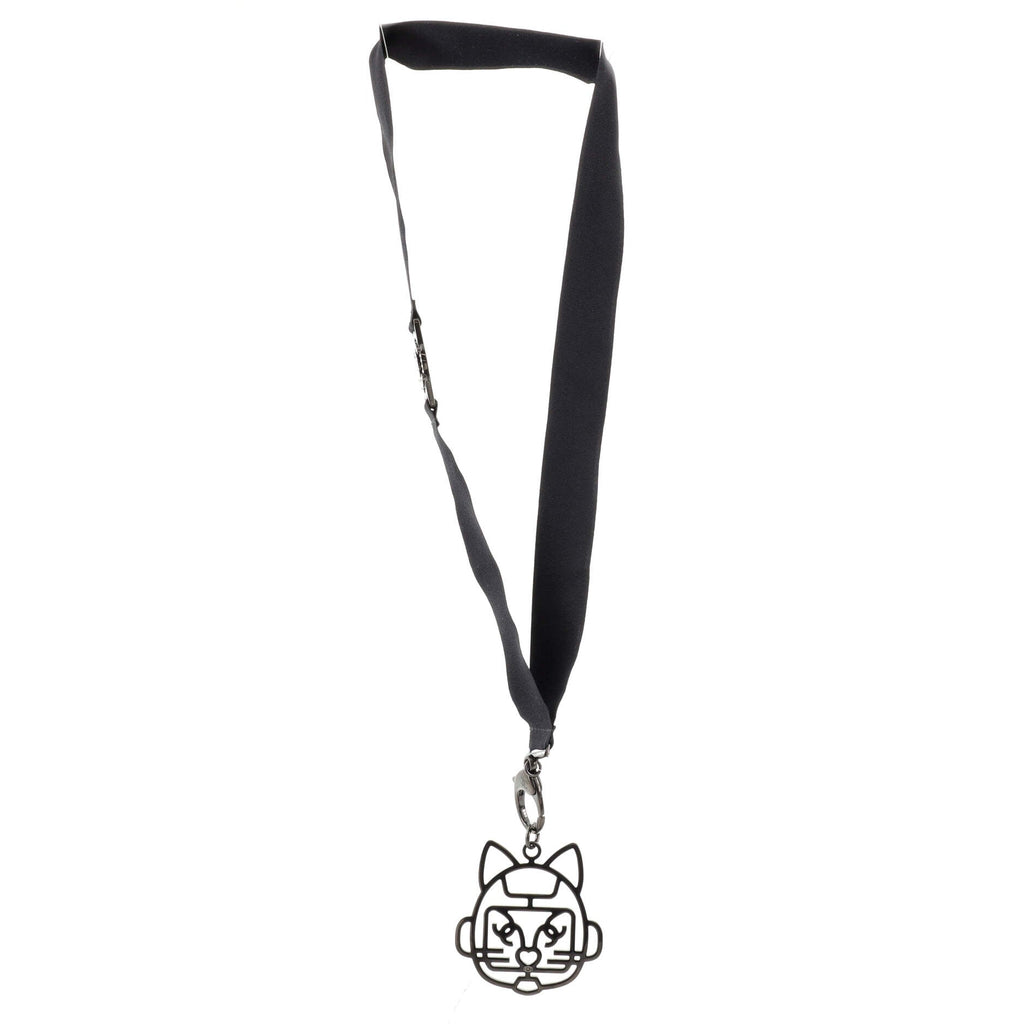 Cat Robot Lanyard Necklace Grosgrain with Crystal Embellished Metal