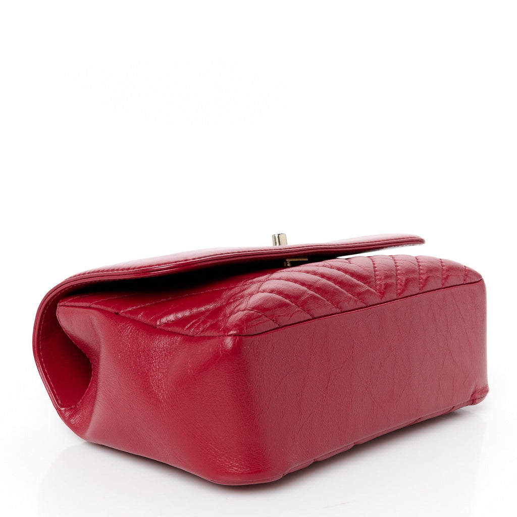 Calfskin Chevron Quilted Top Handle Flap Red