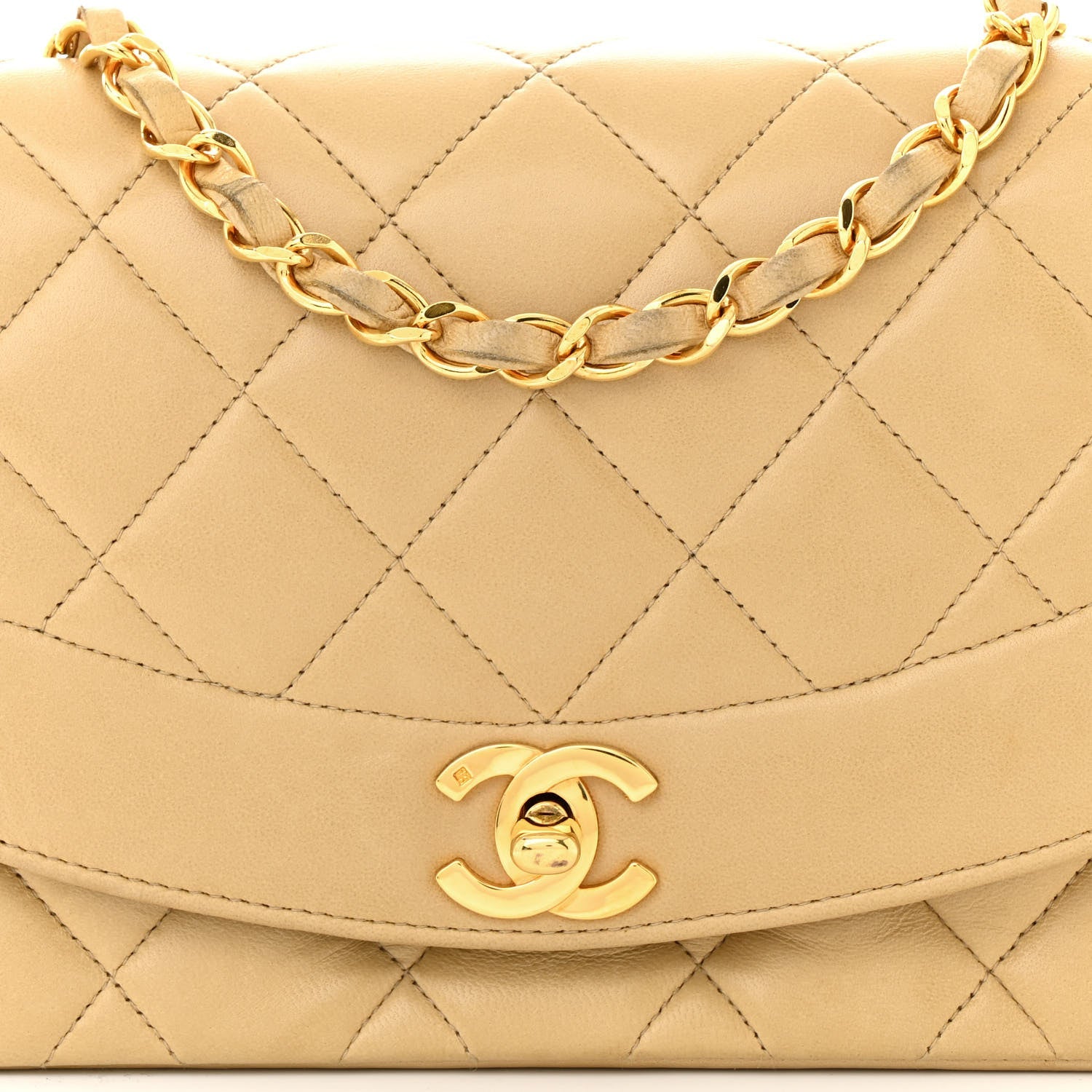 Lambskin Quilted Small Single Flap Beige