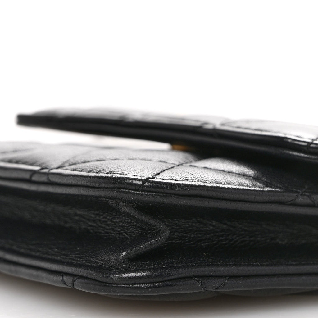 Lambskin Quilted Pearl Crush Clutch With Chain Black