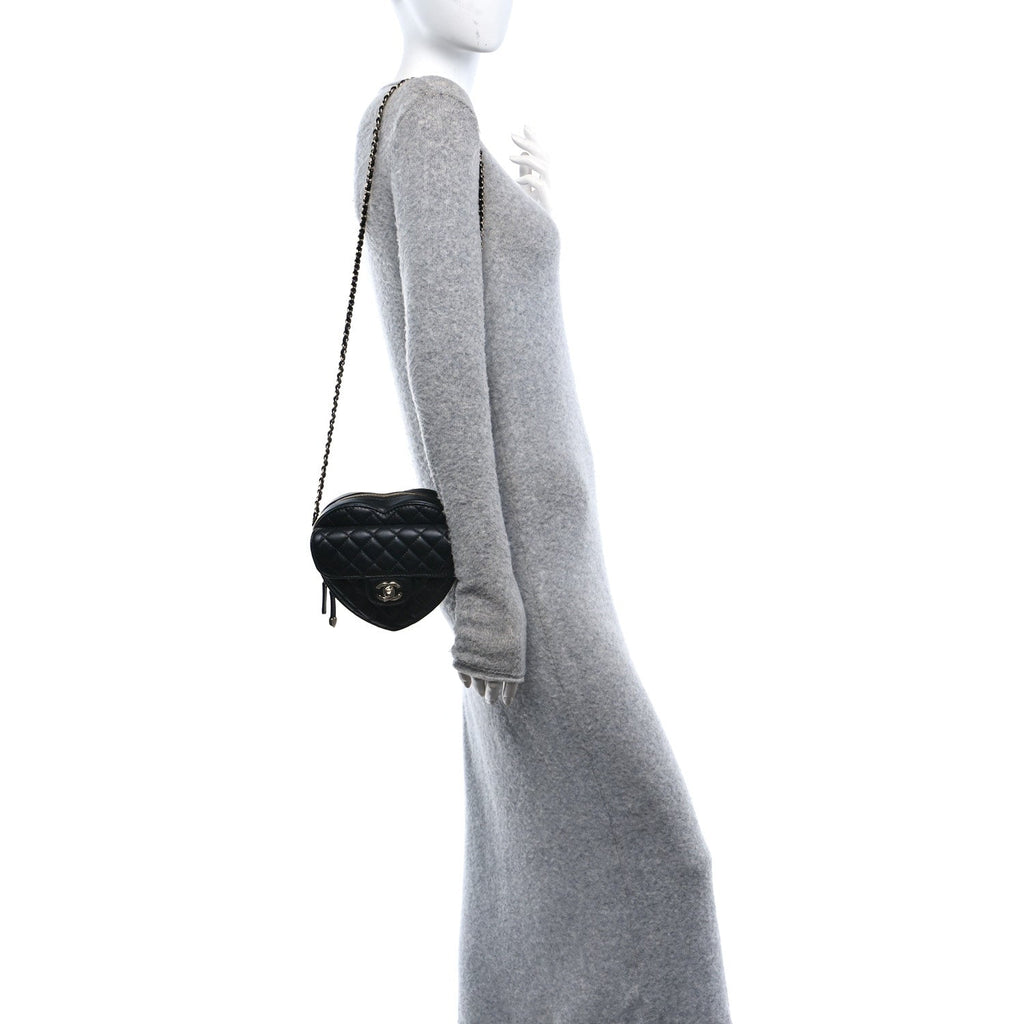 Lambskin Quilted CC In Love Heart Bag Black