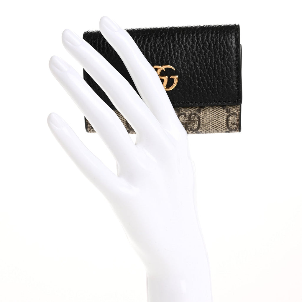 Dollar Calfskin GG Supreme Monogram GG Marmont 6 Key Holder Case Black Beige Ebony
