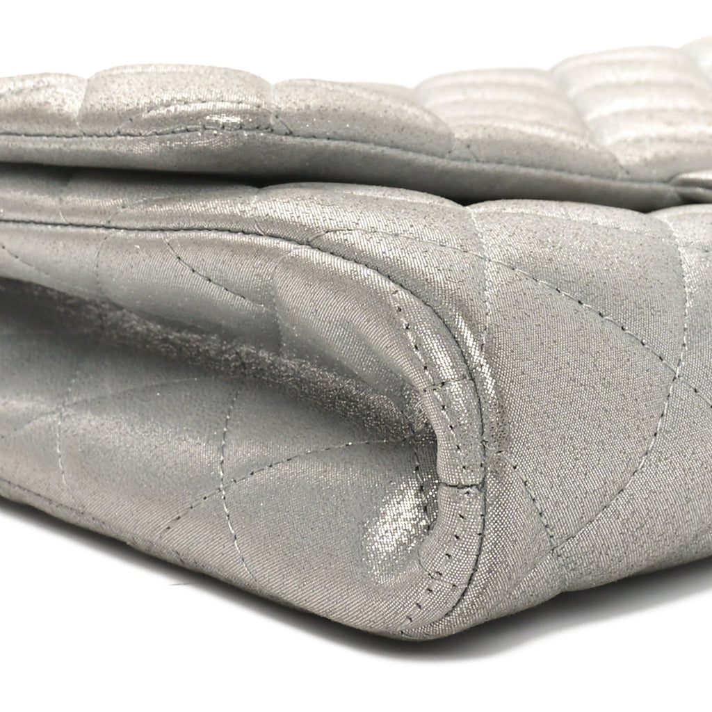 Iridescent Calfskin Quilted Clutch With Chain Flap Silver