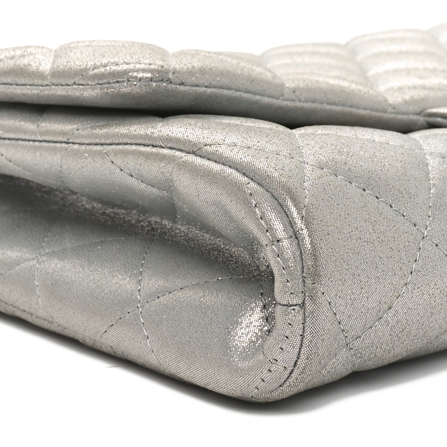 Iridescent Calfskin Quilted Clutch With Chain Flap Silver