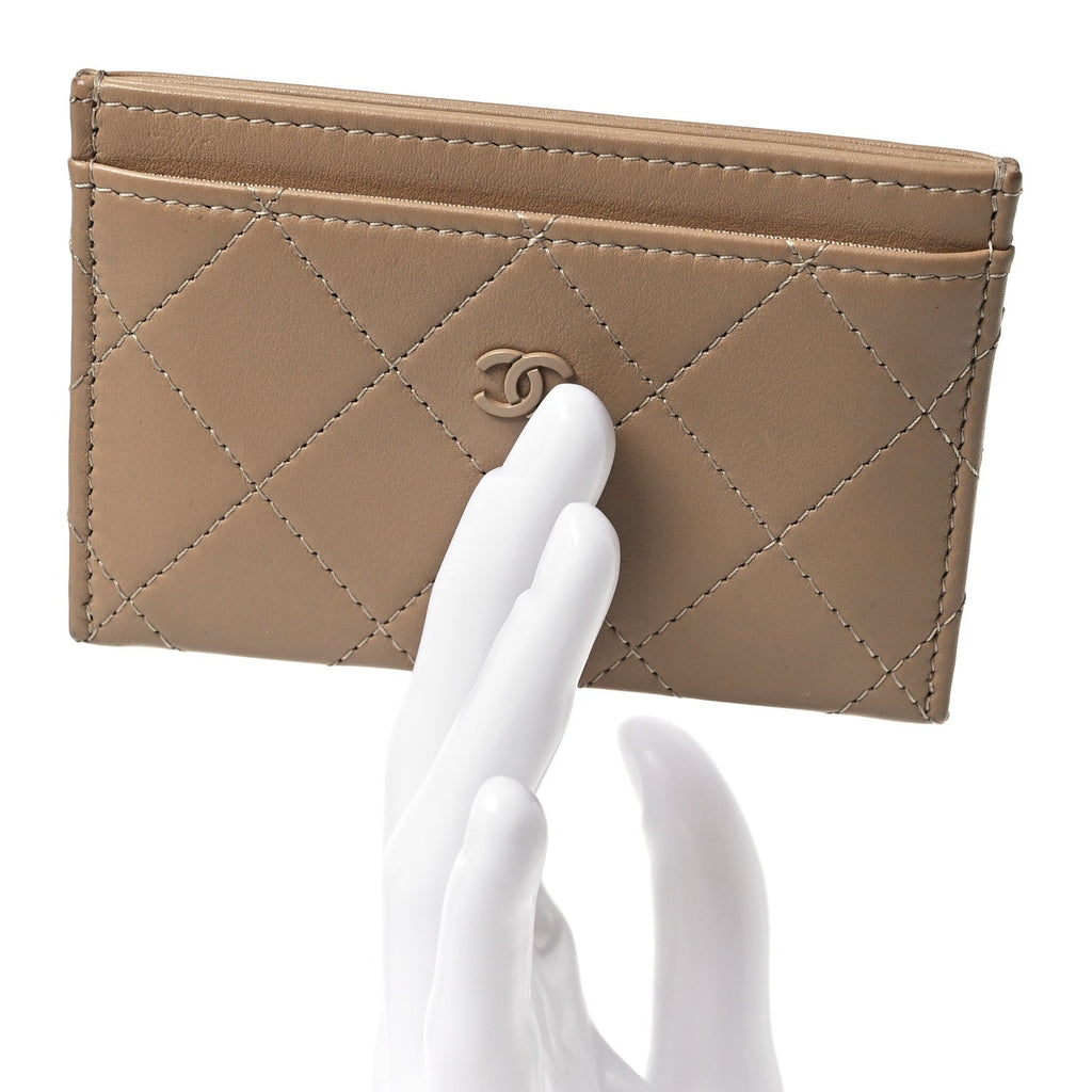 Lambskin Quilted  Holder Dark Beige