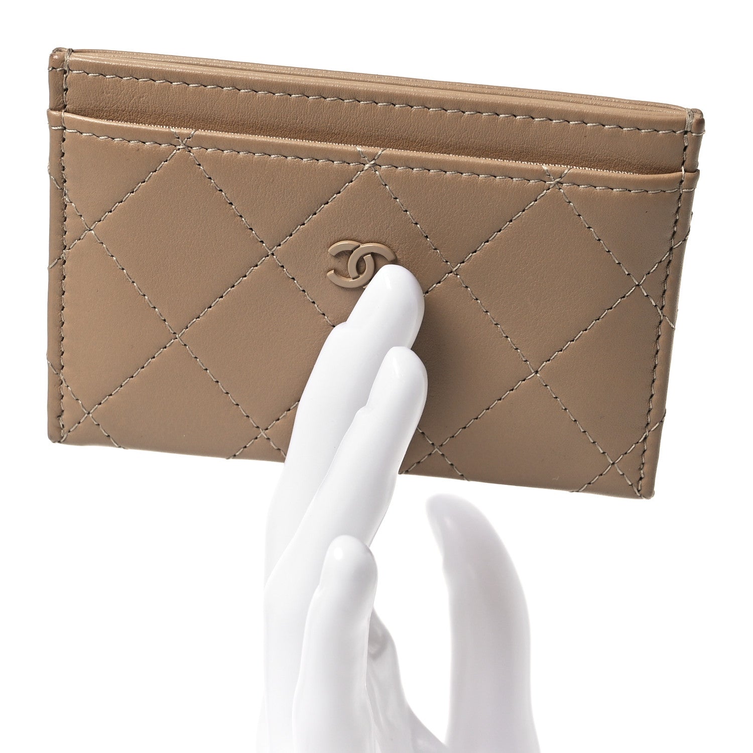 Lambskin Quilted  Holder Dark Beige
