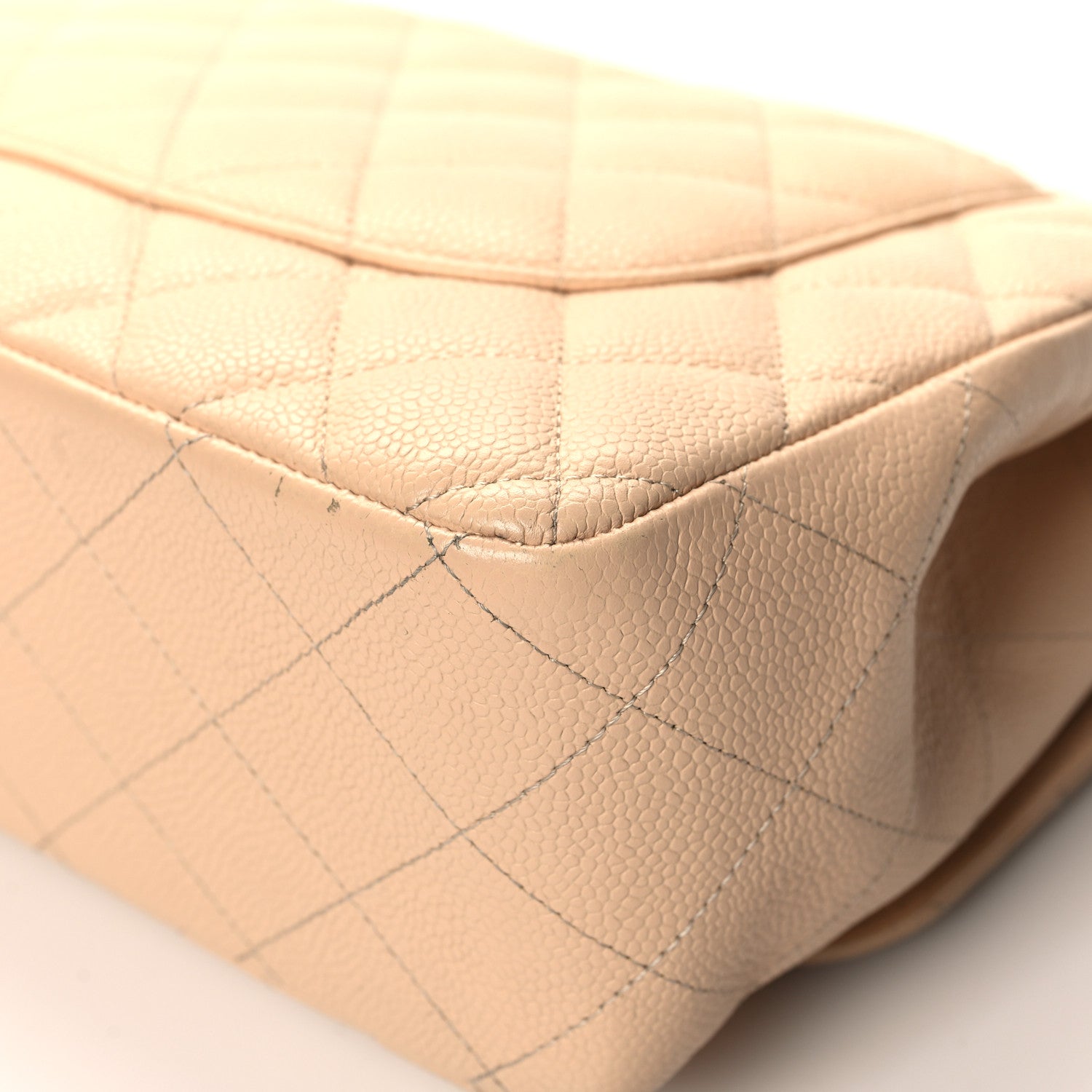Caviar Quilted Jumbo Double Flap Beige