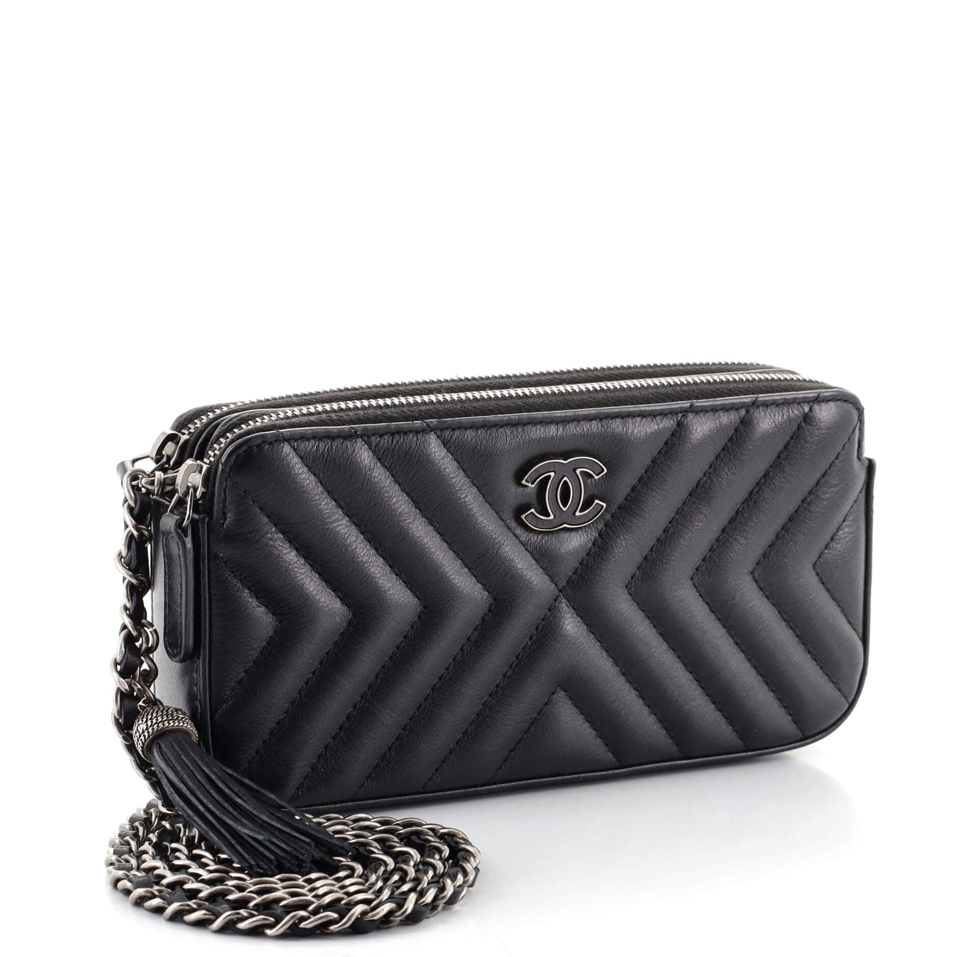 Double Zip Clutch with Chain Quilted Lambskin
