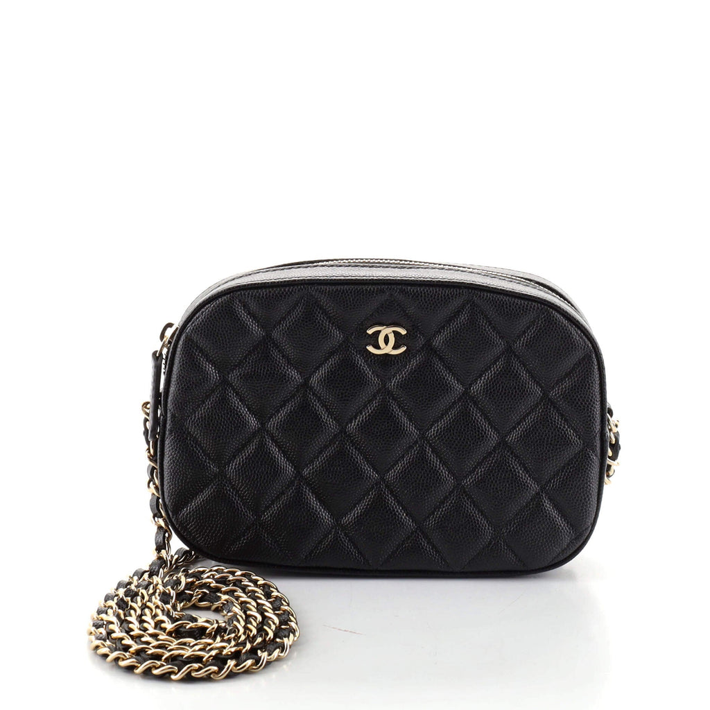 Zip Around Chain Camera Case Quilted Caviar Mini