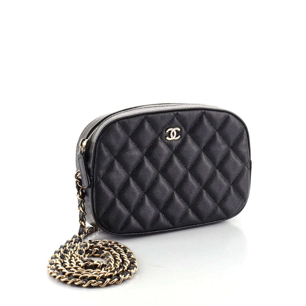 Zip Around Chain Camera Case Quilted Caviar Mini
