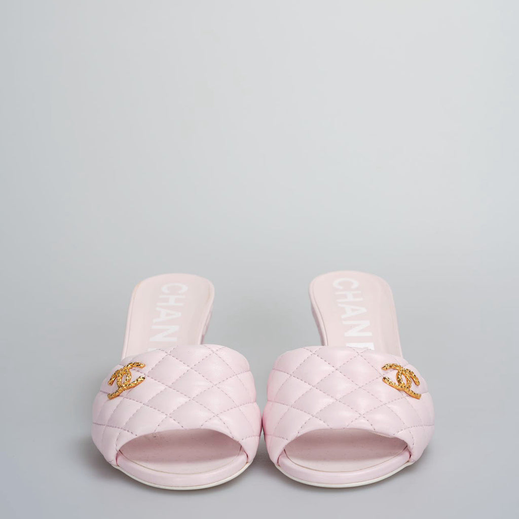 Chanel Light Pink Lambskin CC Logo Cone Sandal 37.5C