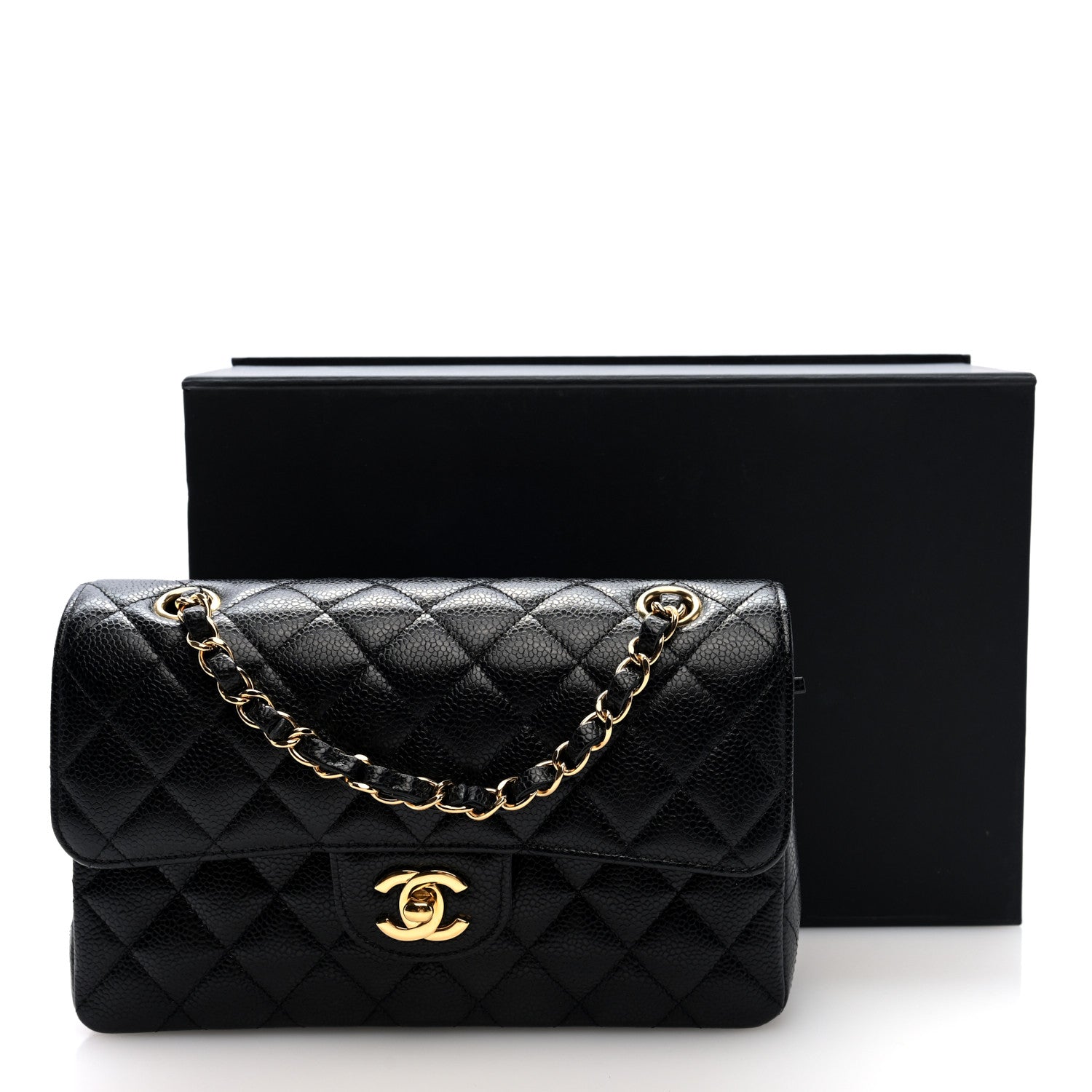 Caviar Quilted Small Double Flap Black