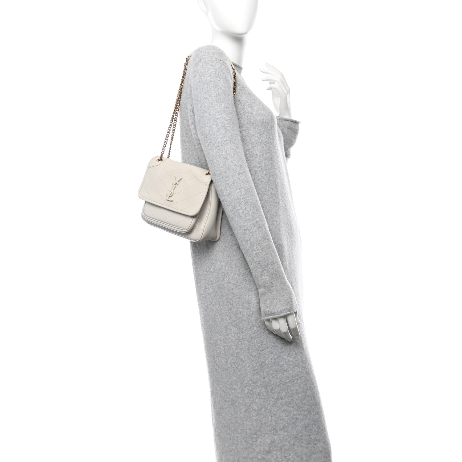 Crinkled Calfskin Matelasse Monogram Baby Niki Chain Satchel Crema Soft
