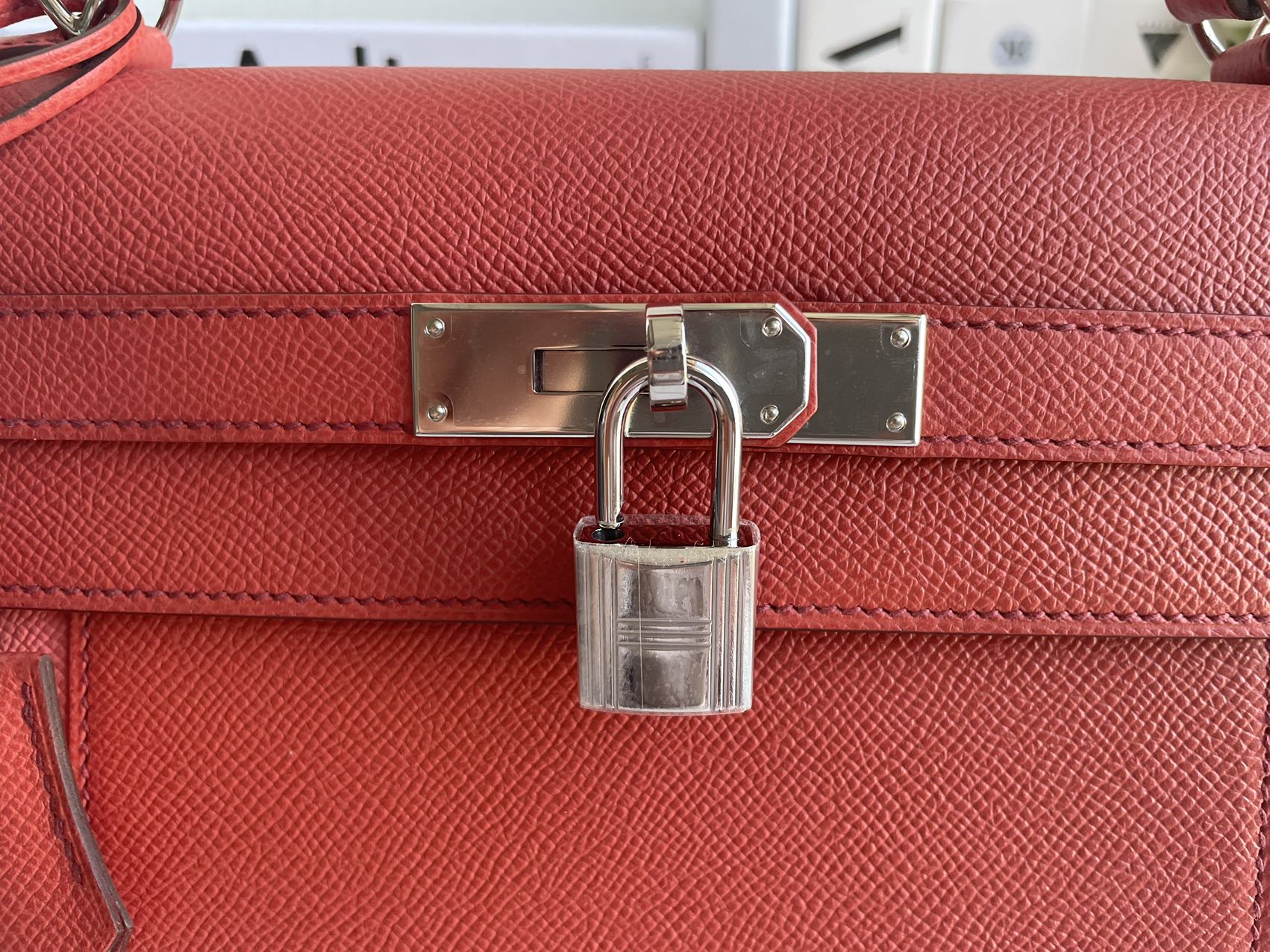 Hermes Kelly 32cm Bag Sellier Flag in Flamingo and Coral Epsom Leather with Palladium Hardware