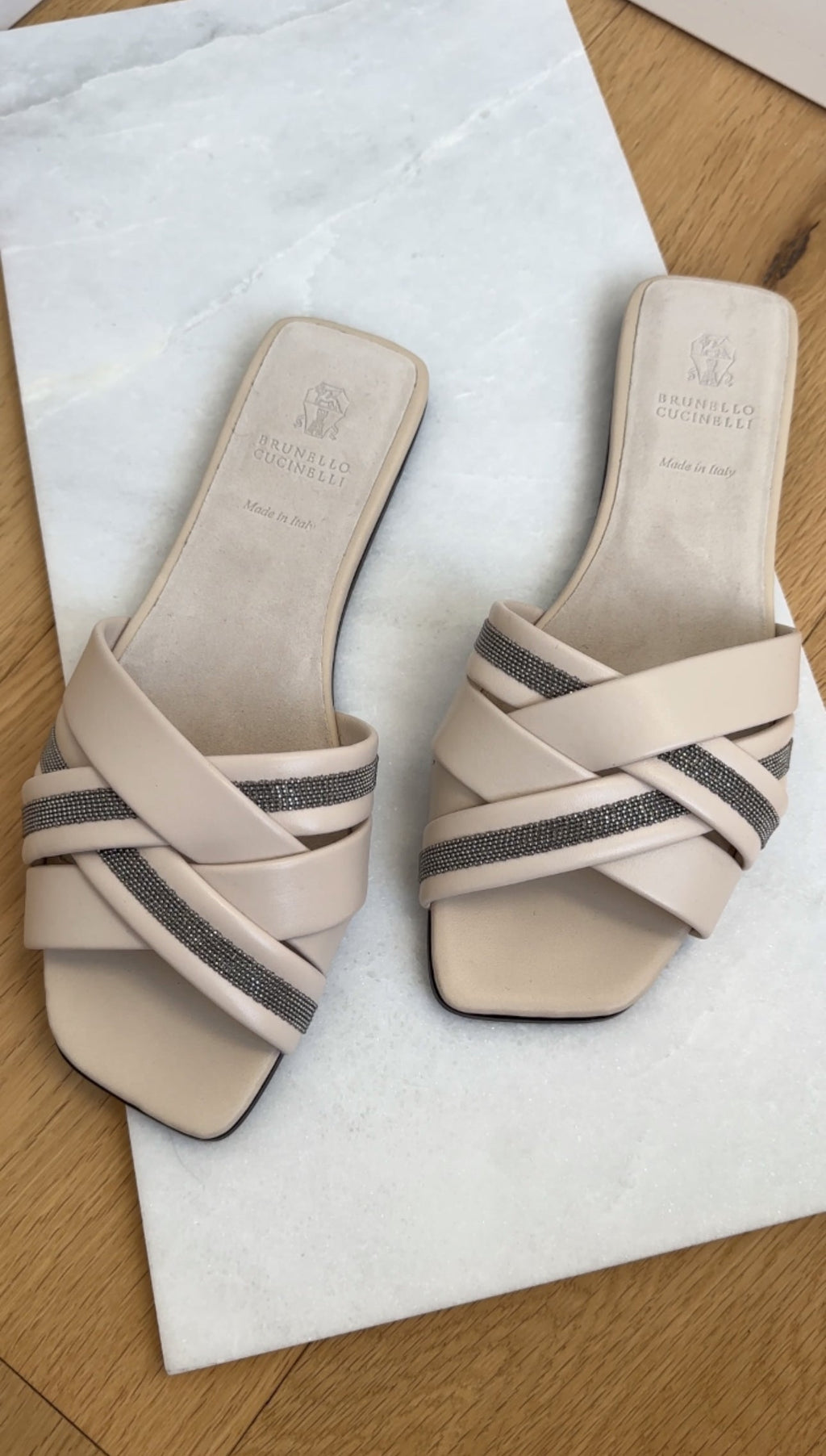 Brunello Cucinelli Ecru Monili Crossover Flat Sandals - 37