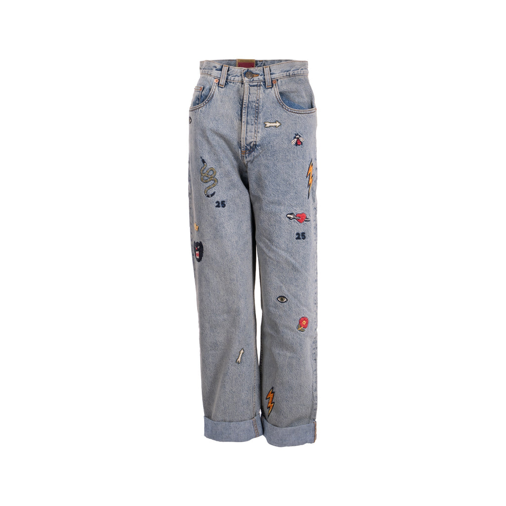 Gucci Size 26 Gucci Symbol Embroidered Denim Jeans Cotton Blue