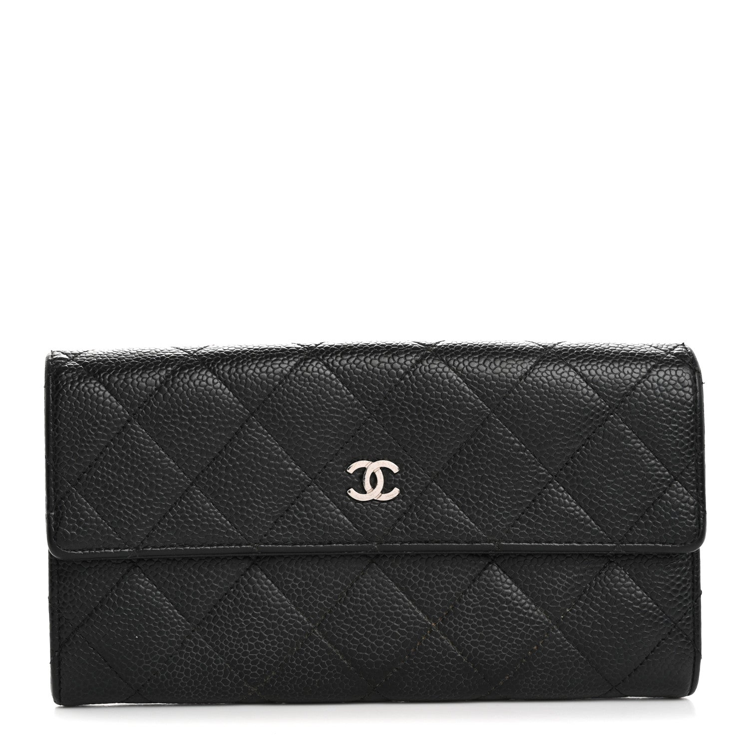 Caviar Quilted Large Gusset Flap Wallet Black