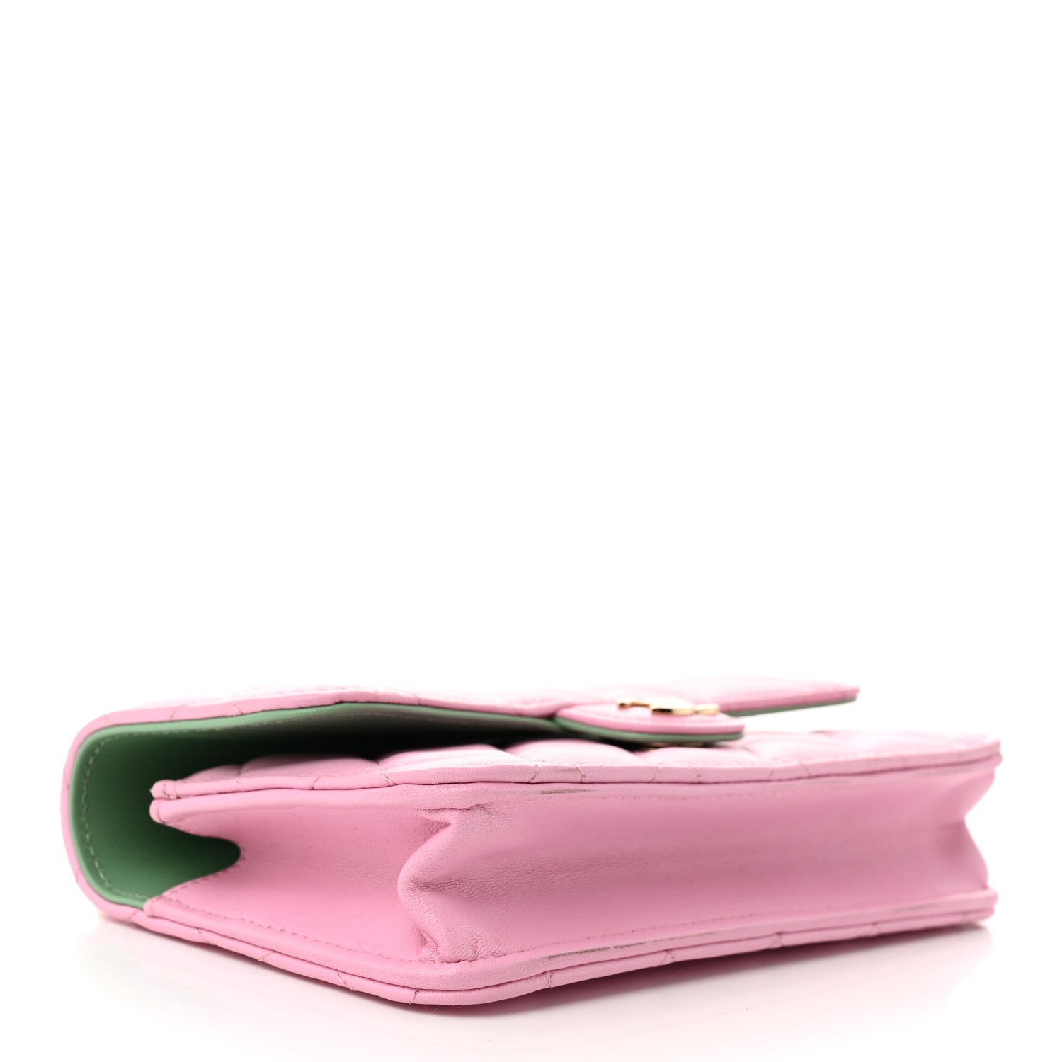 Lambskin Quilted Flap Phone Holder With Chain Lilac Light Green