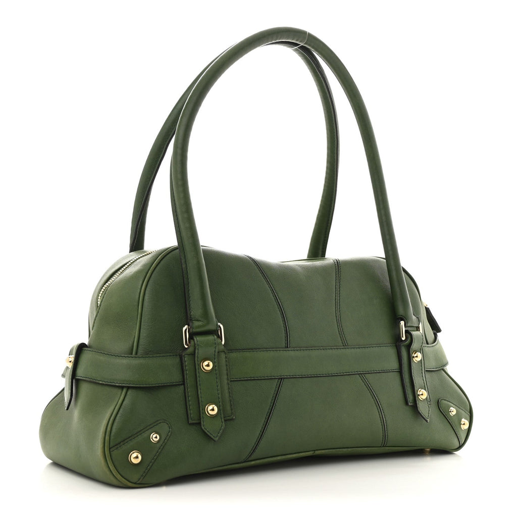 Calfskin Large Horsebit Chain Satchel Green