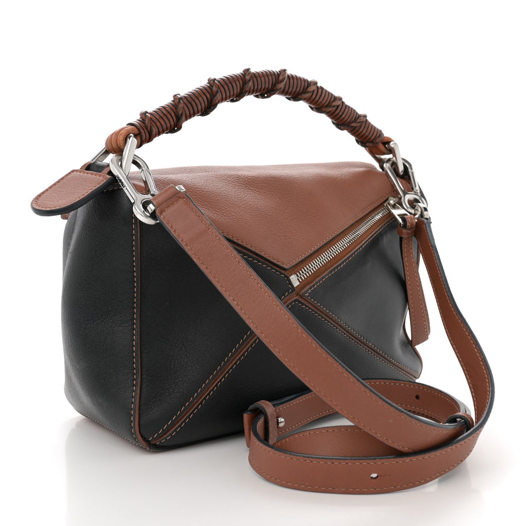 Calfskin Small Craft Puzzle Bag Tan Black
