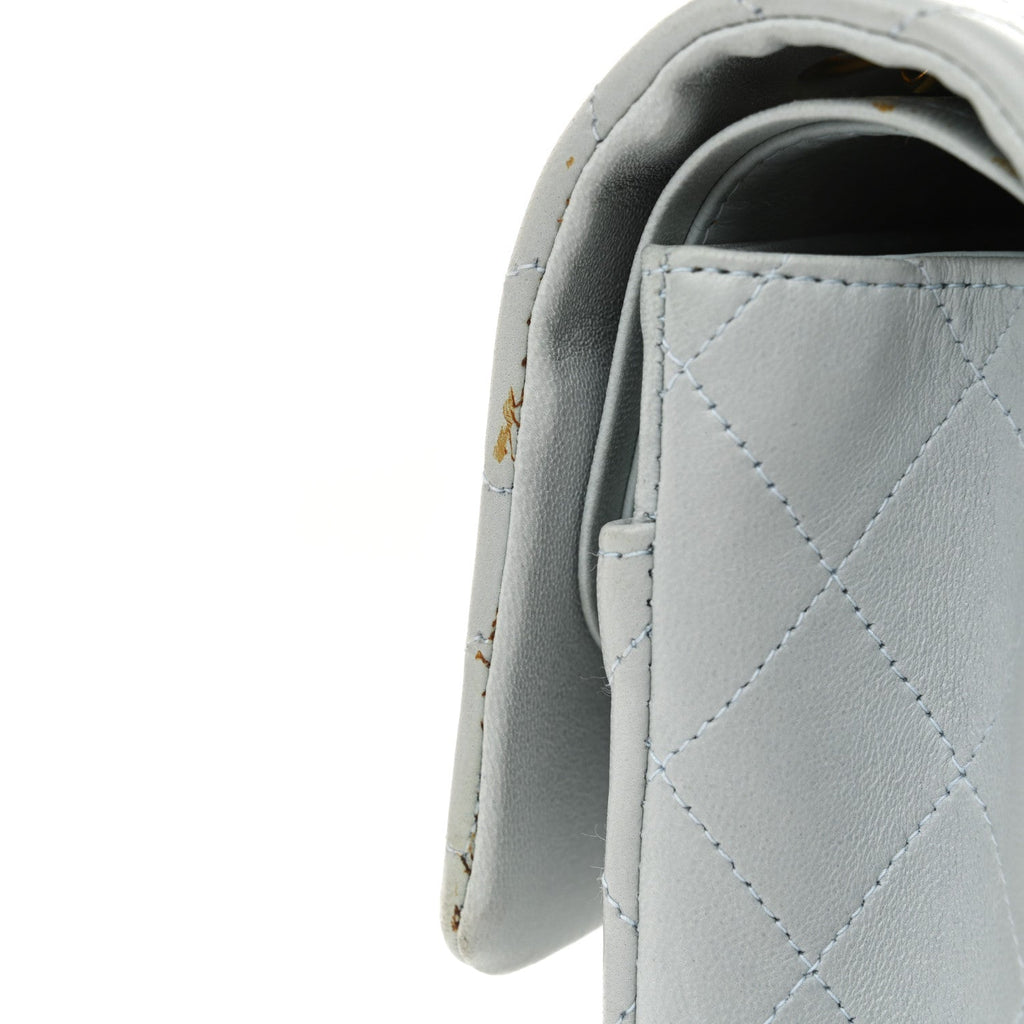 Lambskin Quilted Medium Double Flap Light Blue