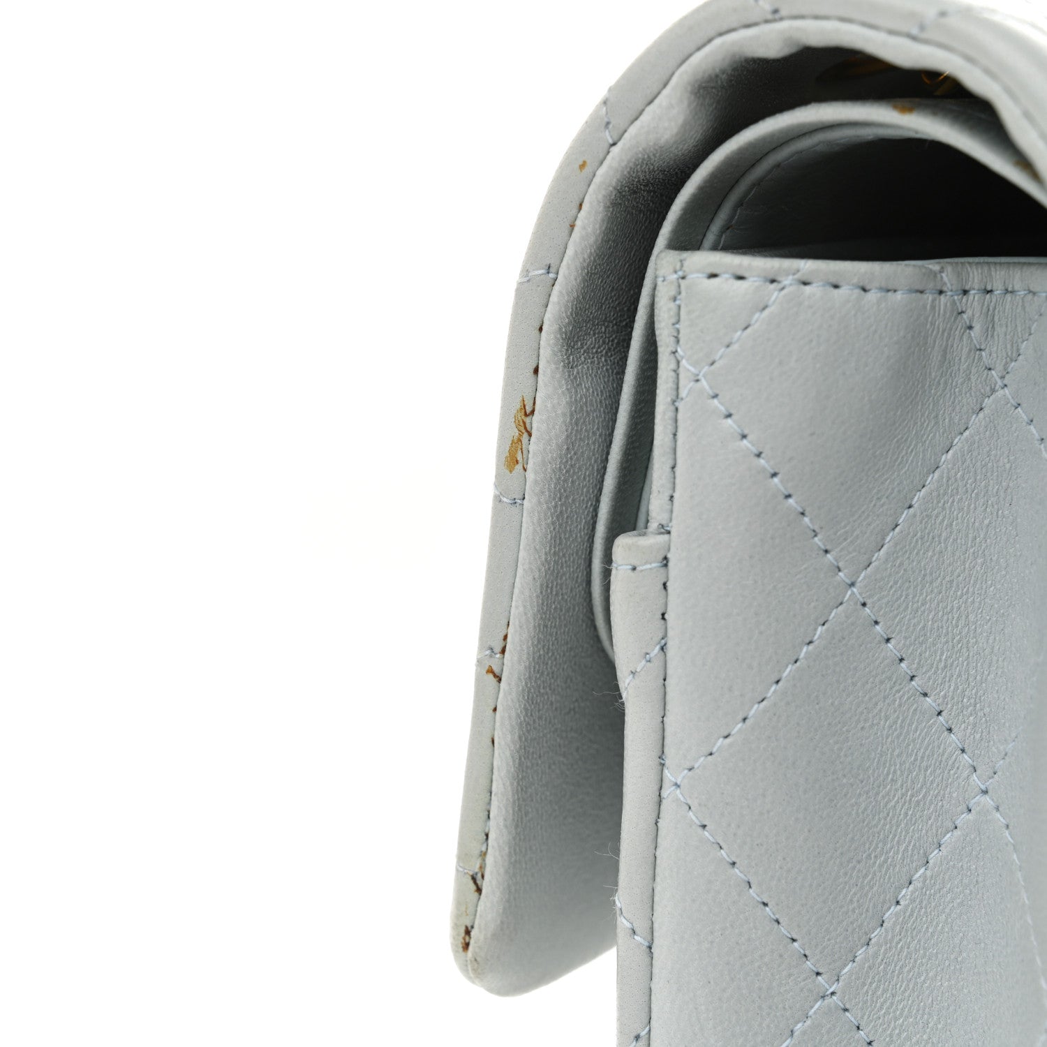 Lambskin Quilted Medium Double Flap Light Blue