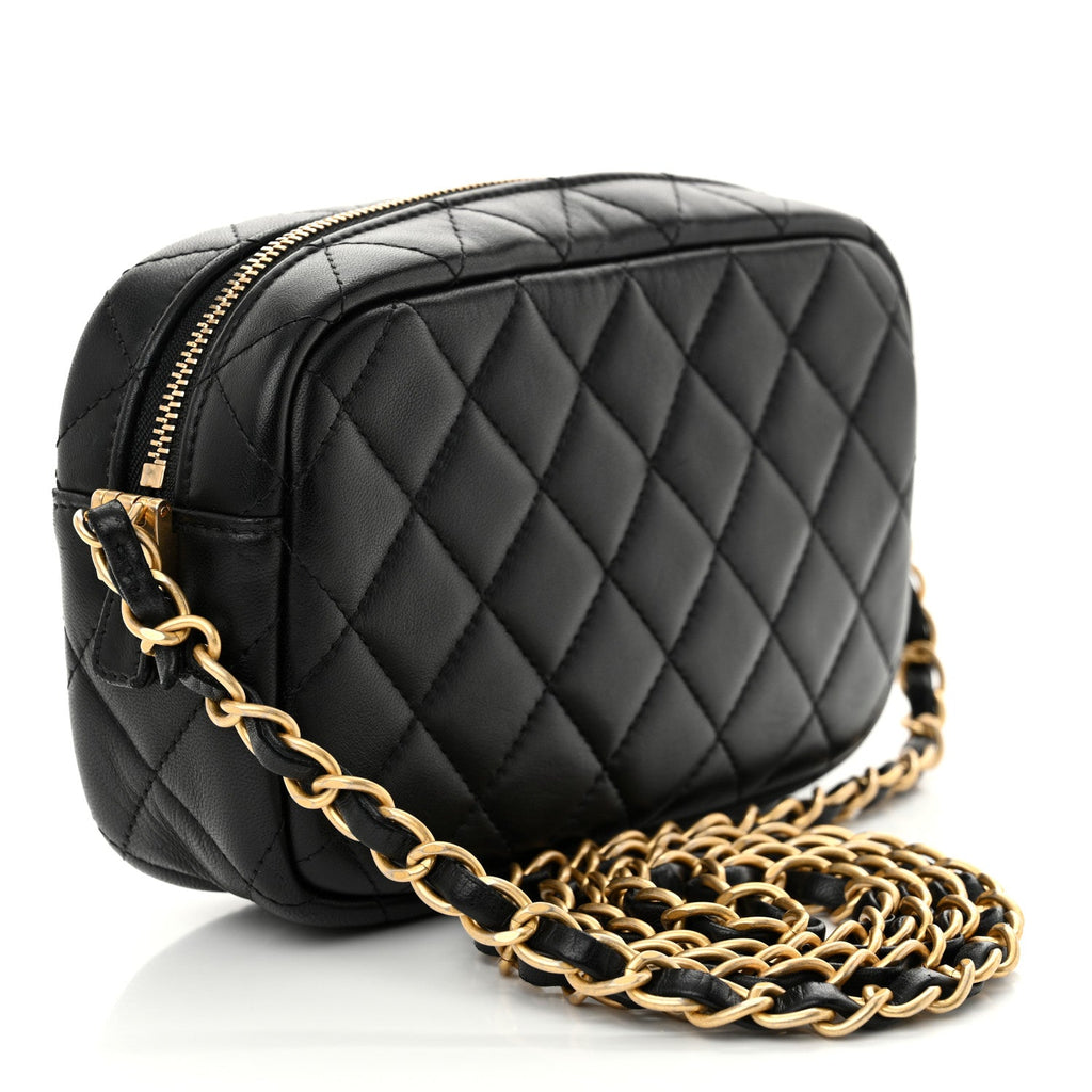 Lambskin Quilted Camera Bag Black