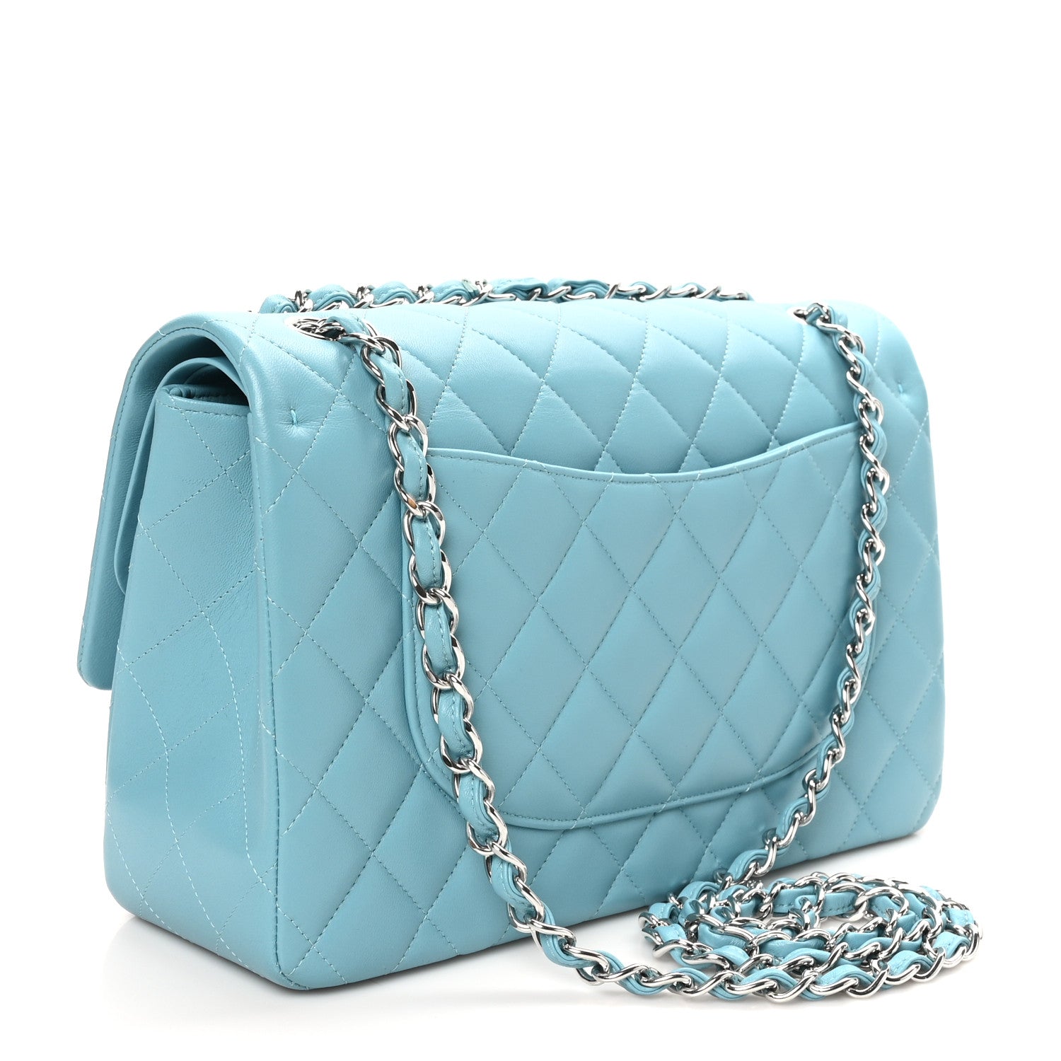 Lambskin Quilted Jumbo Double Flap Blue