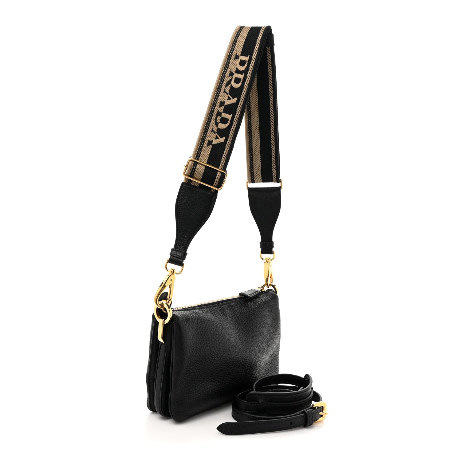 Vitello Daino Soft Mini Zippered Shoulder Bag Black