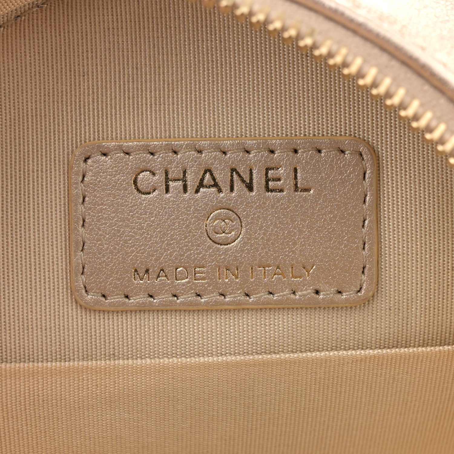 Metallic Lambskin Quilted Chanel 19 Round Clutch With Chain Gold