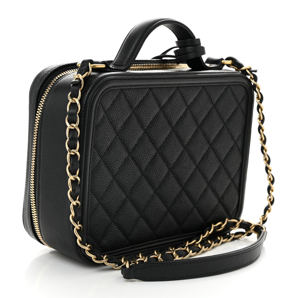 Caviar Quilted Medium CC Filigree Vanity Case Black