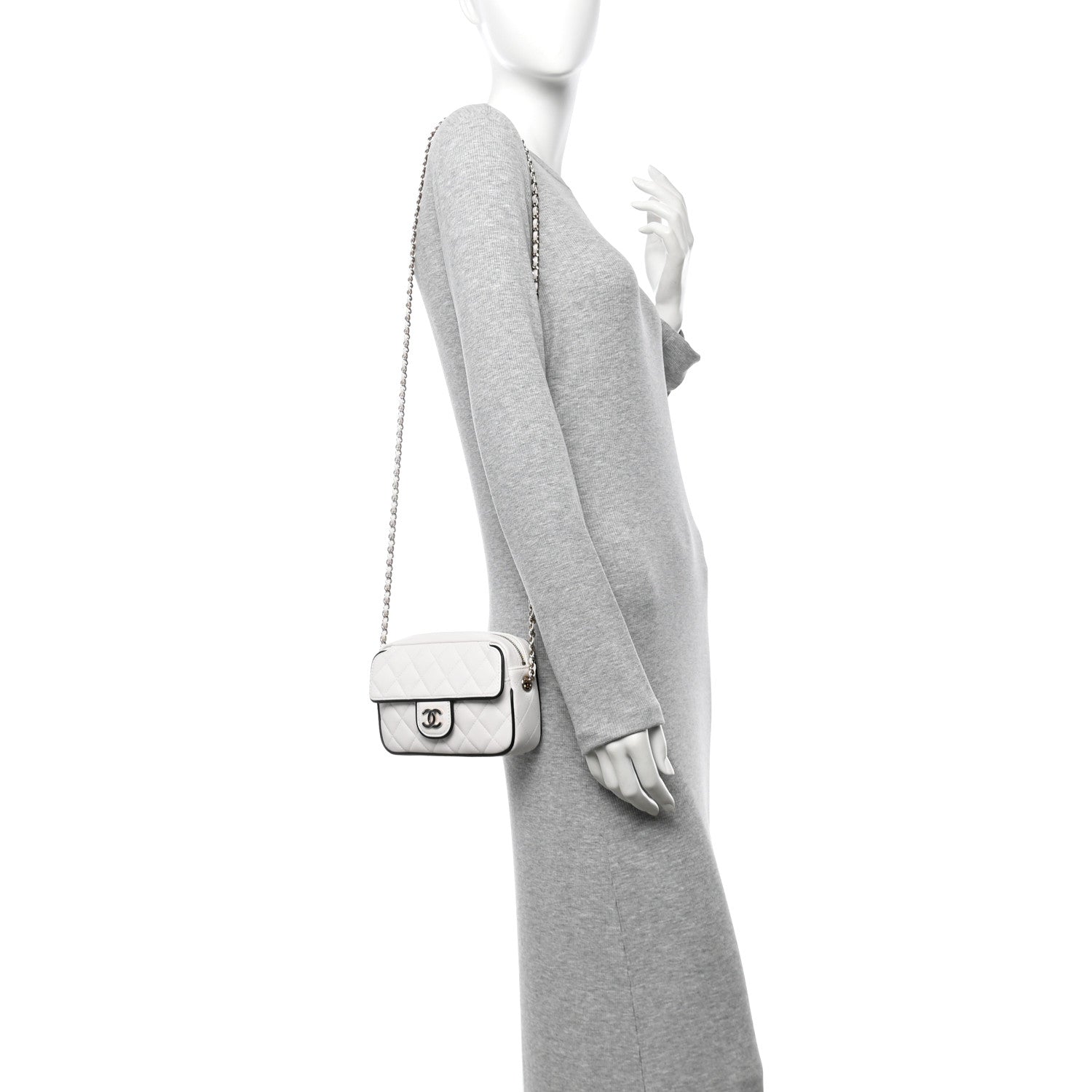 Lambskin Resin Quilted Chain Camera Bag White Black