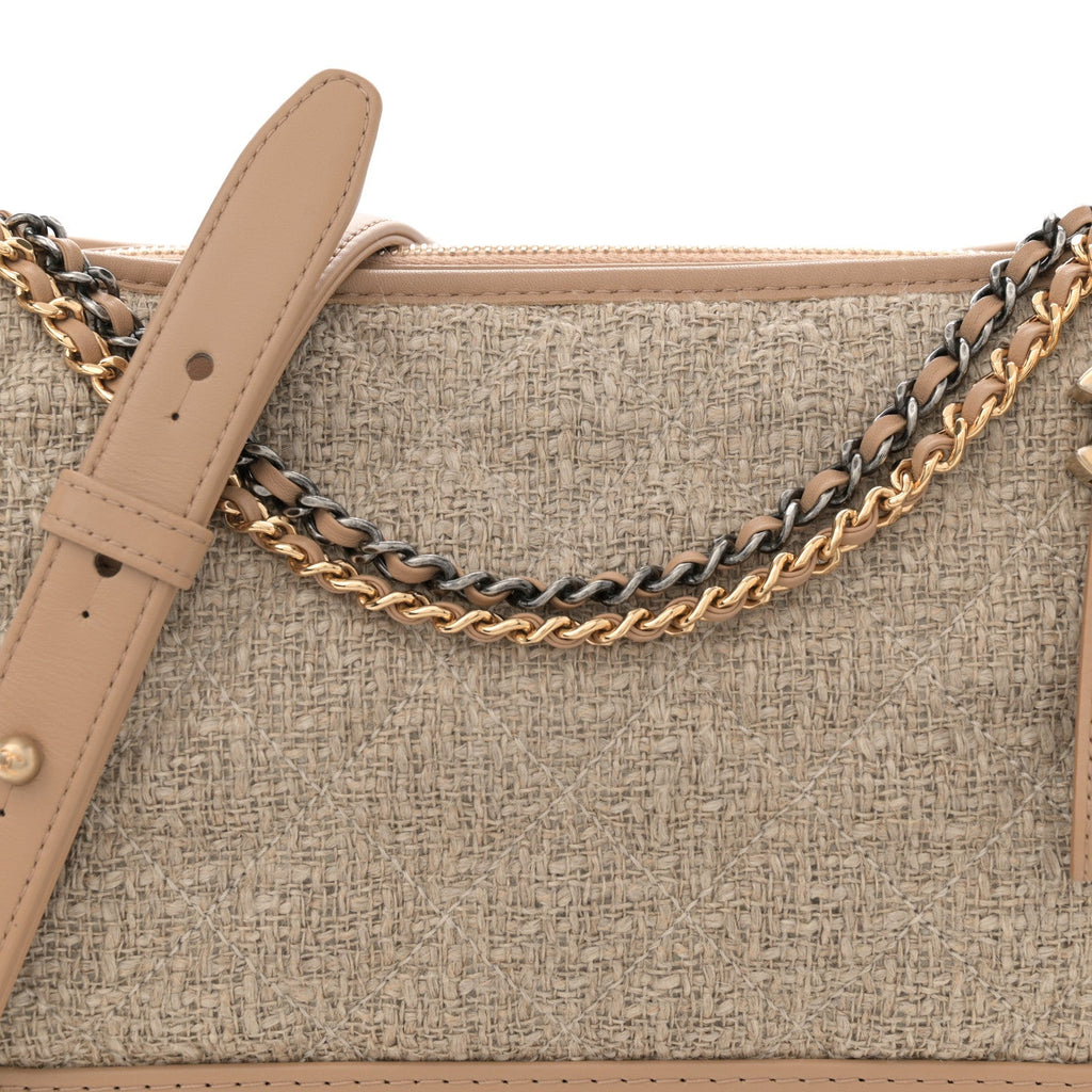 Tweed Calfskin Quilted Medium Gabrielle Hobo Beige